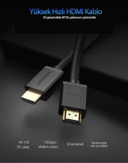 UGREEN HDMI 2.0 Cable 3m High Speed 4K 60Hz Full Copper Ethernet ARC 48-Bit Deep Color Triple Shield Gold Plated (10108) Ugreen