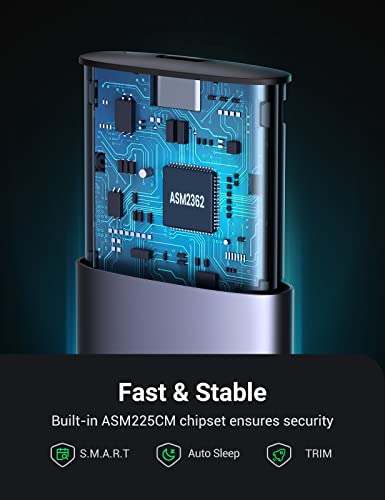 UGREEN 10902 M.2 NVMe SSD Enclosure Adapter Aluminum 10Gbps USB C 3.1 Gen 2 to NVMe PCIe M-Key SSD External Enclosure, 50cm