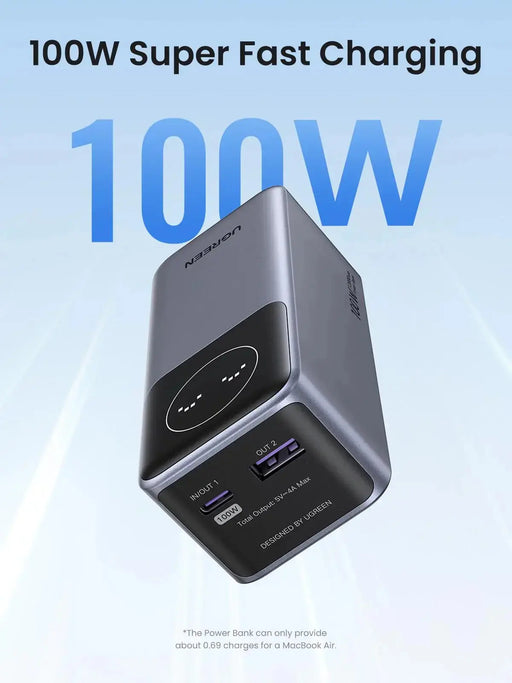 UGREEN Nexode Power Bank 12000mAh 100W PD PPS Fast Charging 1 USB-C 1 USB-A Smart Display MacBook iPad iPhone 16 (35526B) Ugreen