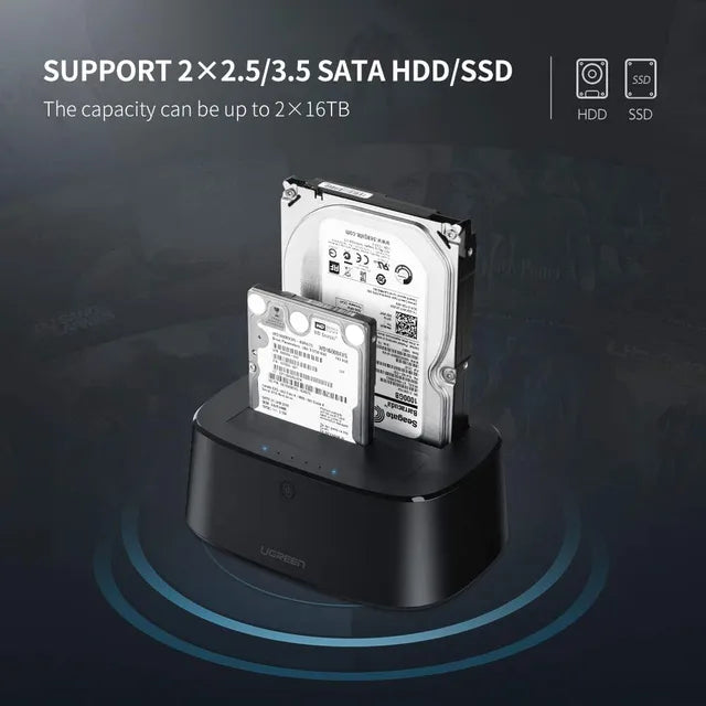 UGREEN 50854 Hard Drive Docking Station USB 3.0 to SATA Dual-Bay for 2.5 3.5 inch SATA I II III HDD SSD