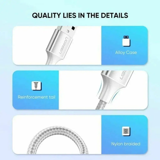 UGREEN USB A 2.0 to USB C Cable 2M Nickel Plated Fast Charging Data Sync Samsung Galaxy Xiaomi OnePlus Pixel iPad (60123) Ugreen