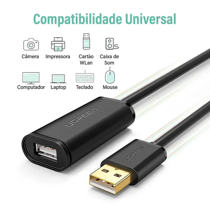 UGREEN USB 2.0 Active Extension Cable 20M Built-in Signal Booster Repeater A Male to Female Webcam Printer (10324) Ugreen