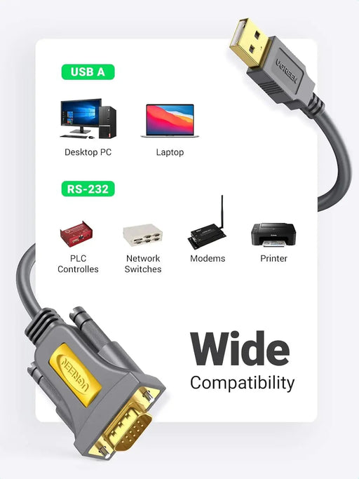 UGREEN USB to RS232 Adapter Cable 1M PL2303 Chipset DB9 Male Serial Converter PC Laptop Router CNC GPS (20210) Ugreen
