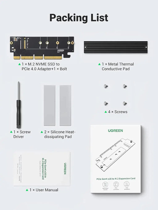 UGREEN NVMe PCIe Adapter Gen4 x16 to M.2 Expansion Card NVMe SSD 2230 2242 2260 2280 64Gbps Desktop PC 30715 Ugreen