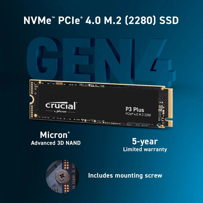 Crucial P3 Plus 500GB PCIe 4.0 3D NAND NVMe M.2 SSD,5000MB/s-CT500P3PSSD8 Crucial