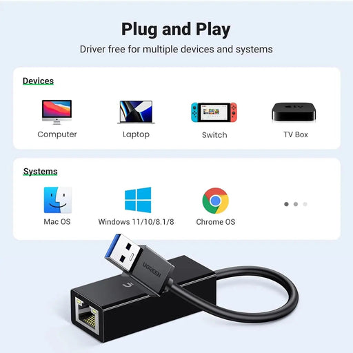 UGREEN USB 3.0 Ethernet Adapter Gigabit 1000Mbps 10/100/1000 Network Nintendo Switch MacBook Surface Pro Laptop PC Wired LAN 20256 Ugreen