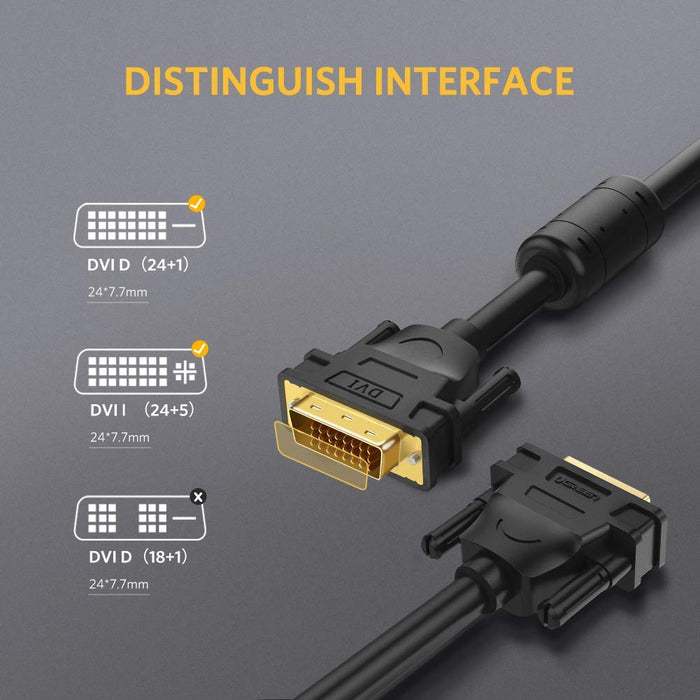 UGREEN 11607 DVI-D 24+1 Dual Link Male to Male Digital Video Cable Gold Plated with Ferrite Core Support 2560x1600 (3Mt)