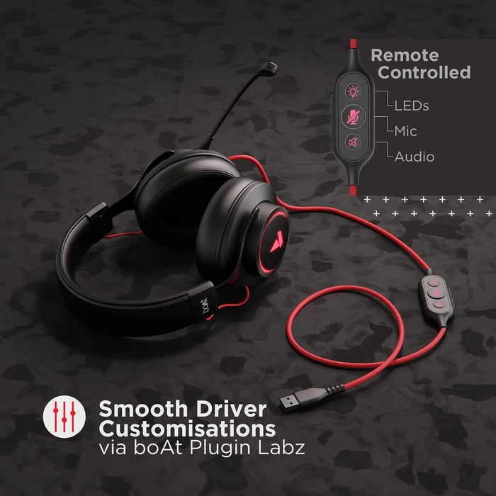 boAt Immortal IM1000D Dual Channel 7.1 Dolby Atmos Gaming RGB Wired Over Ear Headphones With Mic-Black Sabre(Open Box) BOAT