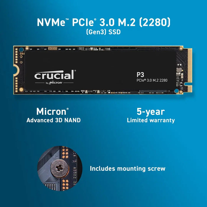 Crucial P3 500GB PCIe 3.0 3D NAND NVMe M.2 SSD, up to 3500MB/s-CT500P3SSD8 Crucial