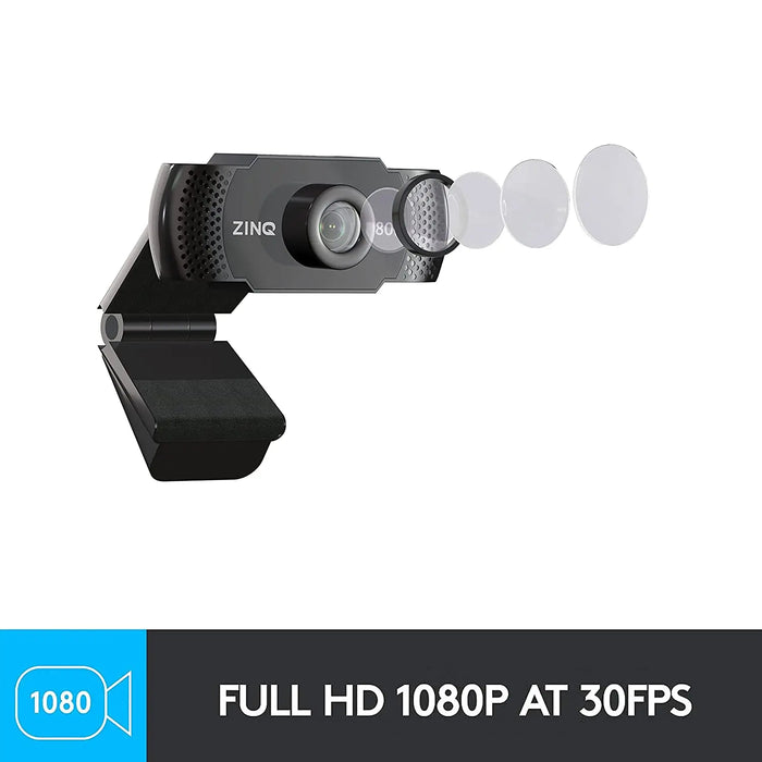 Zinq Full HD 1080P 2.1 Megapixel 30 FPS USB Webcam With Built-In Mic-Black(Open Box/Renewed) ZINQ Technologies