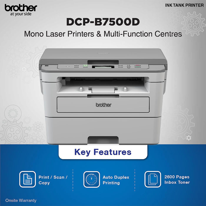 Brother DCP-B7500D Multi-Function Monochrome Laser Printer With Auto Duplex Printing (Toner Box Technology) (Grey)