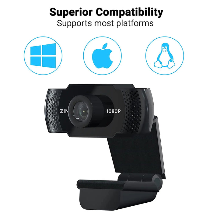 Zinq Full HD 1080P 2.1 Megapixel 30 FPS USB Webcam With Built-In Mic-Black(Open Box/Renewed) ZINQ Technologies