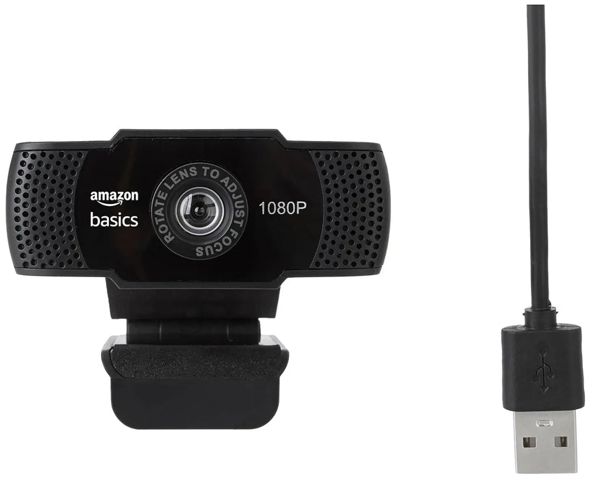 Amazon Basics Manual Focus Full HD 1080P 2.1 Megapixel 30 FPS Web Camera with Built-in Mic for PC/Mac/Laptop Video Calling (Open Box/Renewed) Amazon Basics