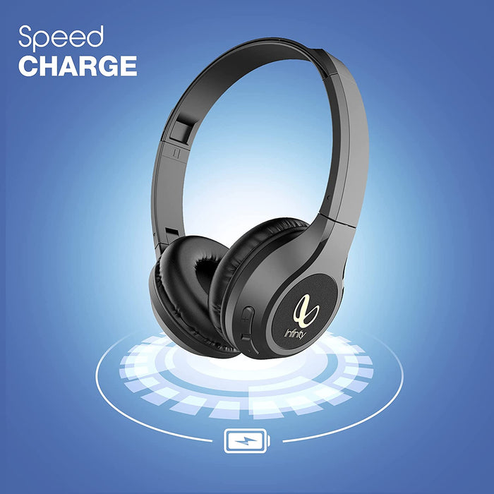 Infinity Tranz 700 On Ear Wireless Headphone With Mic( Quick Charge, Deep Bass, Dual Equalizer, Bluetooth5.0)Black