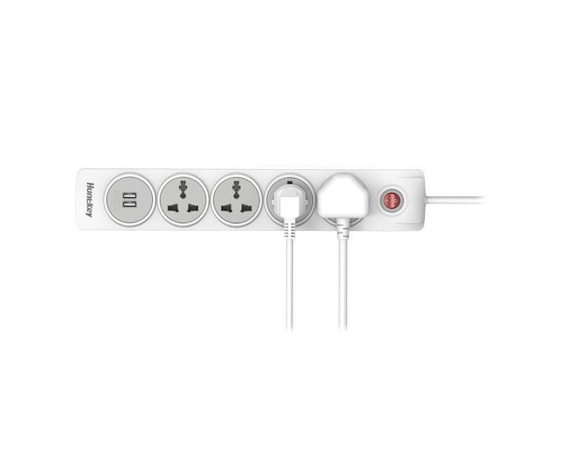 Huntkey SZN507 Universal Power Strip 2M With 4 Outlets, 2*Usb A Charging Outlets (White)
