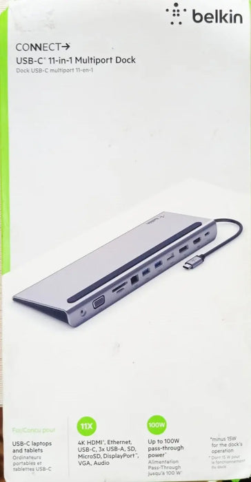 Belkin USB C Hub,11-In-1 Multiport Dock With 4K HDMI/DP/VGA/USB-C/100W PD/3 USB A/Ethernet/SD/3.5mm Ports(Open Box/Renewed) Belkin
