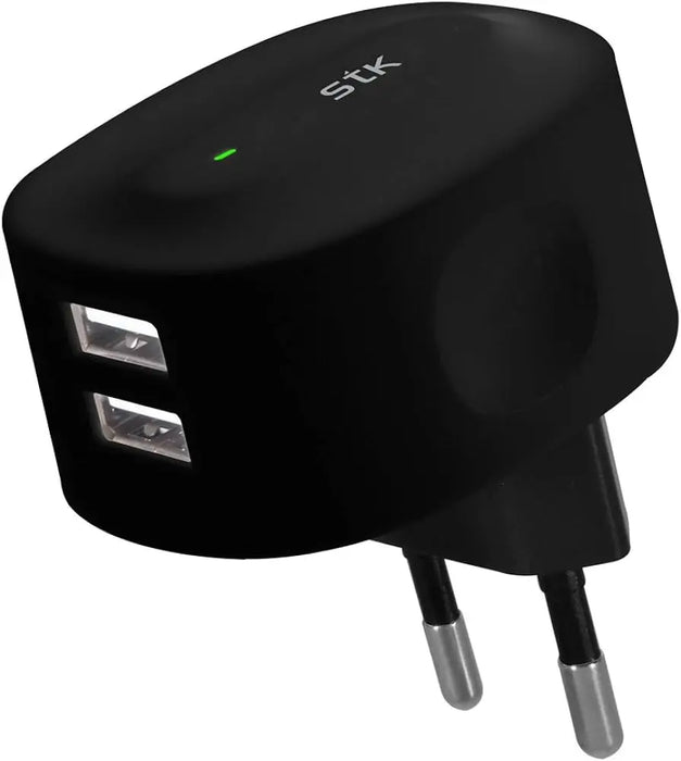 STK CUBE+ DUAL USB MAINS CHARGER- BLACK STK