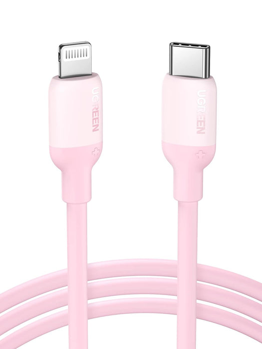 UGREEN 1m USB-C to Lightning Cable MFi-Certified, PD Charging Cable Silica Gel Compatible with iPhone 13 iPhone SE 3 iPhone 12 iPhone 11 iPad 2021 AirPods Pro AirPods etc., Pink (60625)