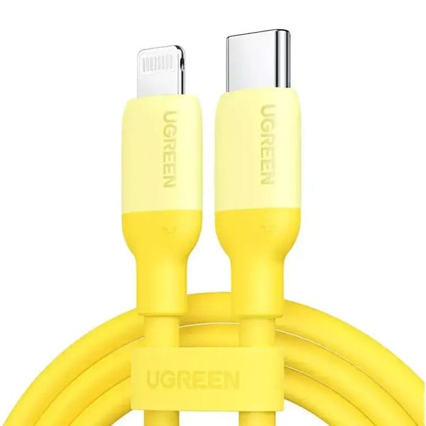 UGREEN 1m USB-C to Lightning Cable MFi-Certified, PD Charging Cable Silica Gel Compatible with iPhone 13 iPhone SE 3 iPhone 12 iPhone 11 iPad 2021 AirPods Pro AirPods etc., Yellow (90226)