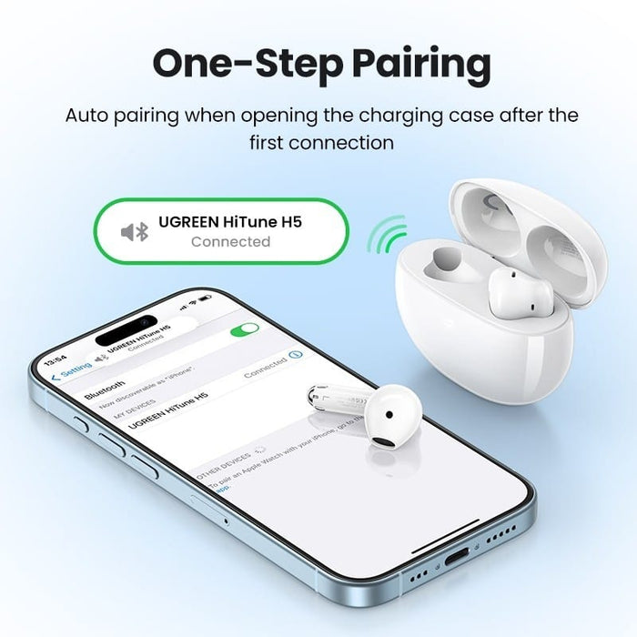 Ugreen HiTune H5 True Wireless Bluetooth V5.3 Active Noise Cancelling Earbuds With 26H Battery 13.6mm Drivers - White(15612)