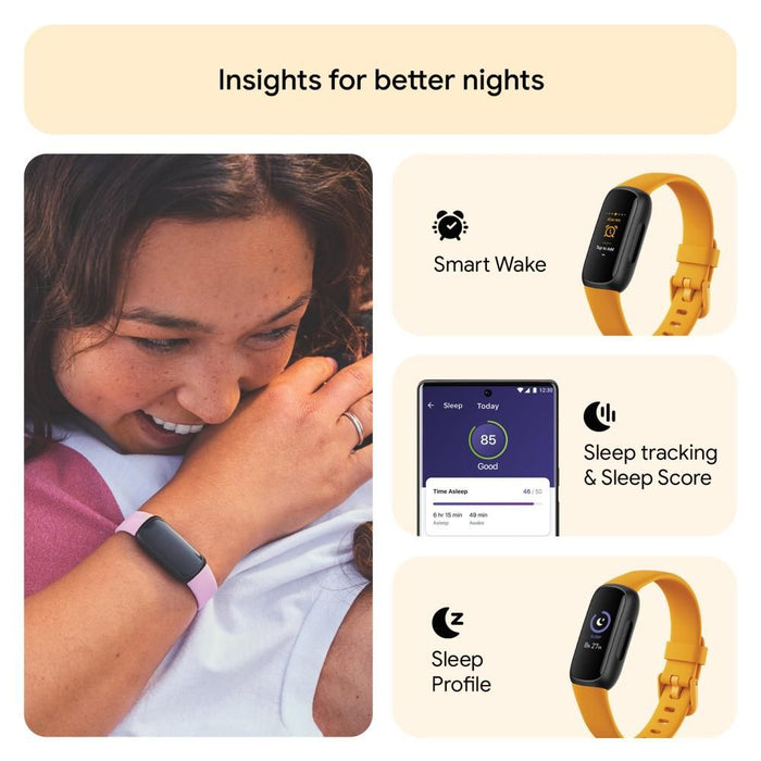 Fitbit Inspire 3 Health & Fitness Tracker(Morning Glow / Black) With 6M Premium FB424BKYW-FRCJK