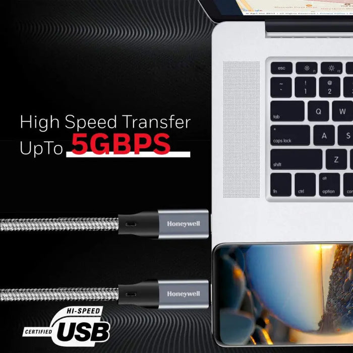 HONEYWELL HC000039 Type C To Type C USB 3.1 Cable 1.2M Braided - Grey Honeywell
