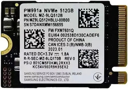 Samsung 512GB SSD M.2 2230 30mm PM991a NVMe PCIe Gen3 x4 MZ9LQ512HBLU Solid State Drive for Surface Pro Steam Deck Dell HP Lenovo Ultrabook Tablet Samsung