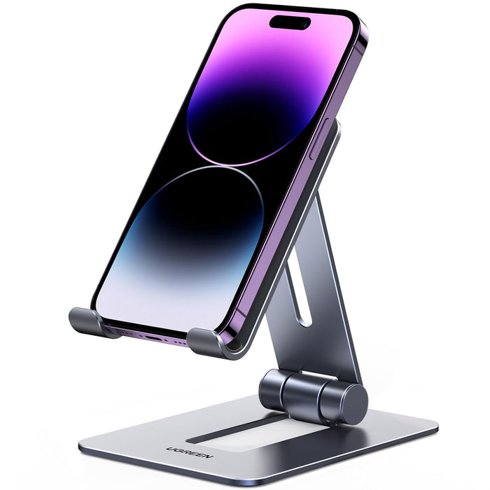 UGREEN Cell Phone Stand Fully Adjustable Foldable Desktop Aluminum Smartphone Stand Compatible with iPhone 15 14 13 12 Pro Max 11 XS Max XR X 8 Plus etc. (15608)