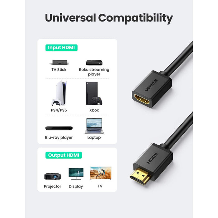 UGREEN 1m HDMI Male to Female Extension Cable Support 3D/4K@60Hz/1080P HDMI Extender for TV Stick, Roku Stick, Chromecast, Nintendo Switch, Xbox 360, PS4, PS3, Blu Ray Player, HDTV, Laptop, PC (10141)