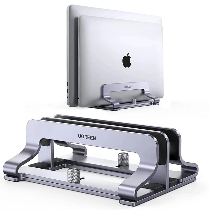 UGREEN Vertical Laptop Stand for Desk Dual Slot Laptop Stand Holder Adjustable Dock Aluminum Desktop Stand Compatible for MacBook Air Pro, Microsoft Surface Laptop 4, LG Gram 17, Lenovo Yoga 7i, Grey (60643) TeckPot