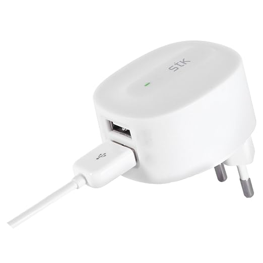 STK CUBE+ DUAL USB MAINS CHARGER-WHITE