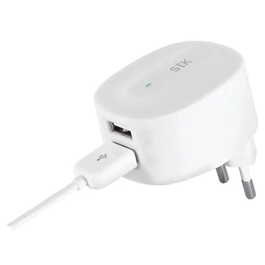 STK CUBE+ DUAL USB MAINS CHARGER-WHITE STK