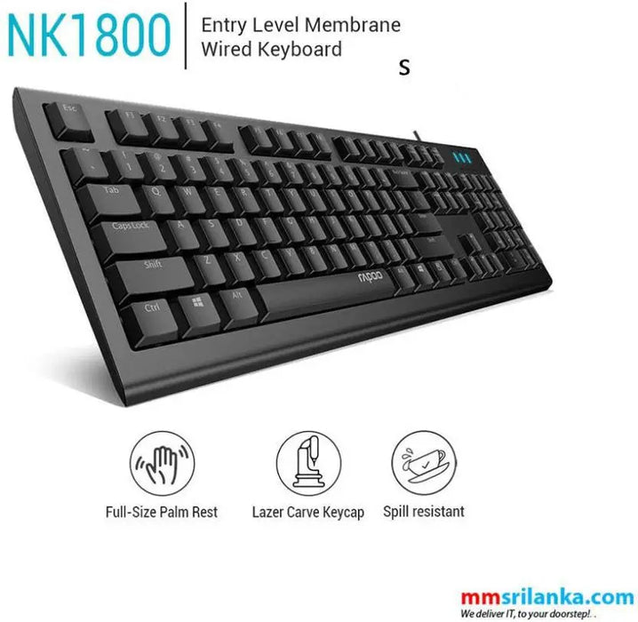 RAPOO NK1800 Spill Resistance Wired USB Desktop Keyboard (Black)