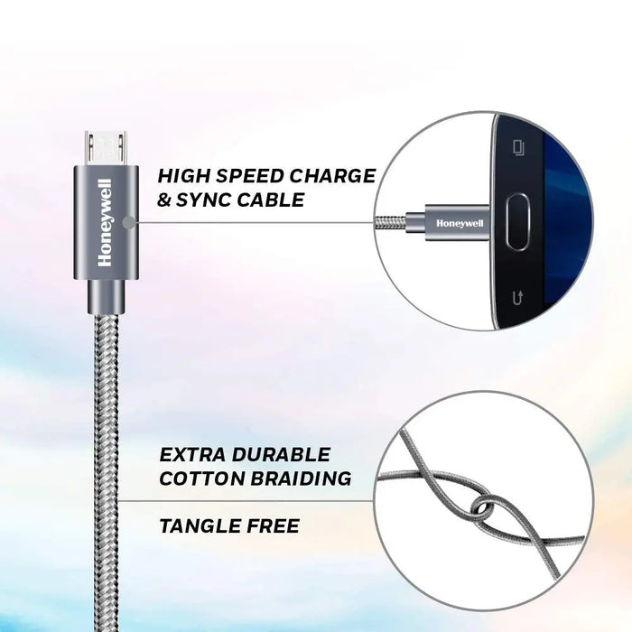 HONEYWELL HC000024 USB To Micro USB Braided Cable 1.2M -  Grey