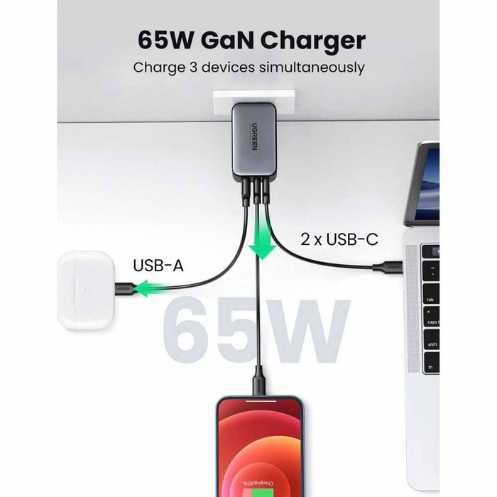 UGREEN 10335, 65W USB C 3-Port Charger PD, PPS GaN Supports 20W USB C Compatible with MacBook Pro, Air, iPhone 12,iPad and more
