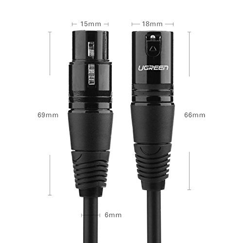 UGREEN 20714 XLR 3 Pin Cannon Male To Female Microphone Extension Audio Cable 10M - Black
