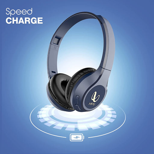Infinity Tranz 700 On Ear Wireless Headphone With Mic( Quick Charge, Deep Bass, Dual Equalizer, Bluetooth5.0)Blue