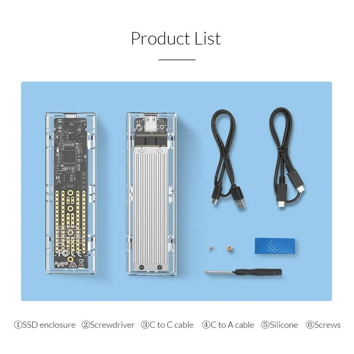 ORICO-TCM2-C3-SV-BP Transparent NVMe M.2 Tool Free USB3.1 Type-C Gen2 10Gbps To M.2 SSD Enclosure