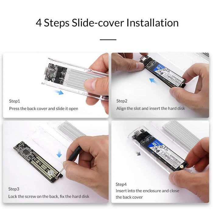 ORICO-TCM2-C3-SV-BP Transparent NVMe M.2 Tool Free USB3.1 Type-C Gen2 10Gbps To M.2 SSD Enclosure