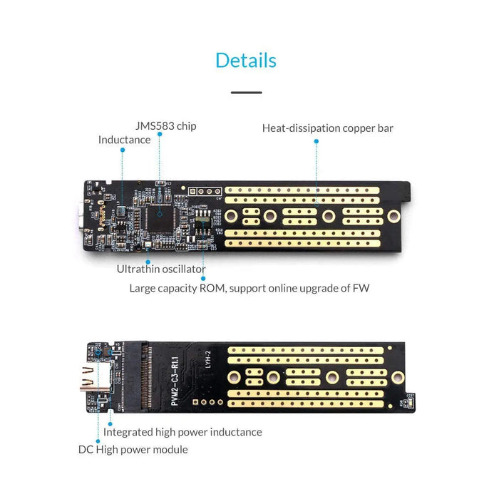 ORICO-TCM2-C3-SV-BP Transparent NVMe M.2 Tool Free USB3.1 Type-C Gen2 10Gbps To M.2 SSD Enclosure