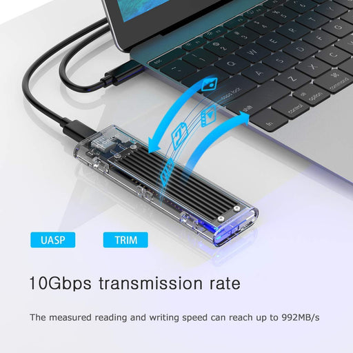 ORICO-TCM2-C3-BK-BP Transparent NVMe M.2 Tool Free USB3.1 Type-C Gen2 10Gbps To M.2 SSD Enclosure