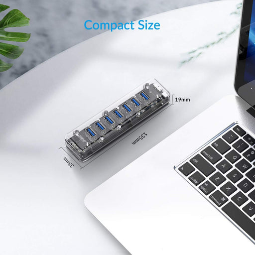 ORICO-F7U-U3-CR-BP Transparent 7 Port USB3.0 ​​Hub With Micro USB Port(Offline USB Charging,OTG,VL817 Chip,100cm Cable)