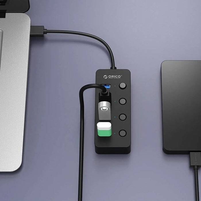 ORICO-W9PH4-U3-V1-BK-BP 4 Port USB3.0 Hub With Individual Power Switches & LEDs,VL812 Controller,Bus Powered Fr PC Laptop