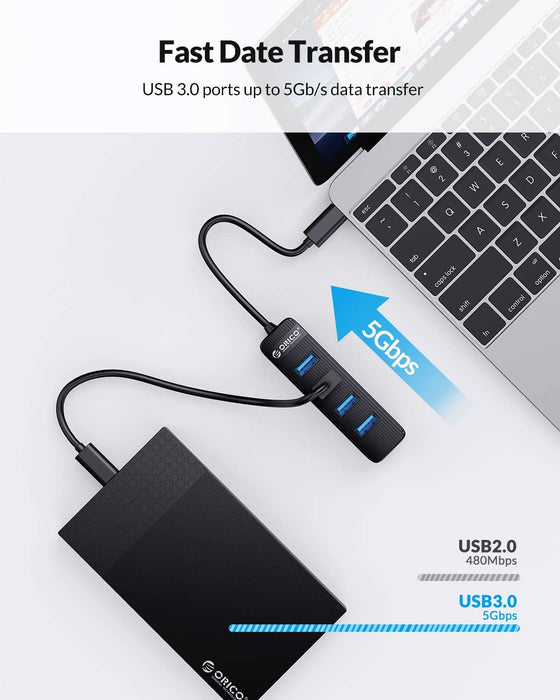 ORICO-TWC3-4A-BK-EP 4 Port USB C Hub, Ultra Slim USB 3.0 Data Hub For Laptop, MacBook Pro, More Type C Devices