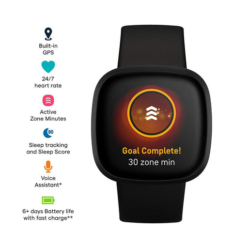 Fitbit Versa 3 Health & Fitness Smartwatch With GPS, 24/7 Heart Rate, Alexa Built-In(Black) FB511BKBK