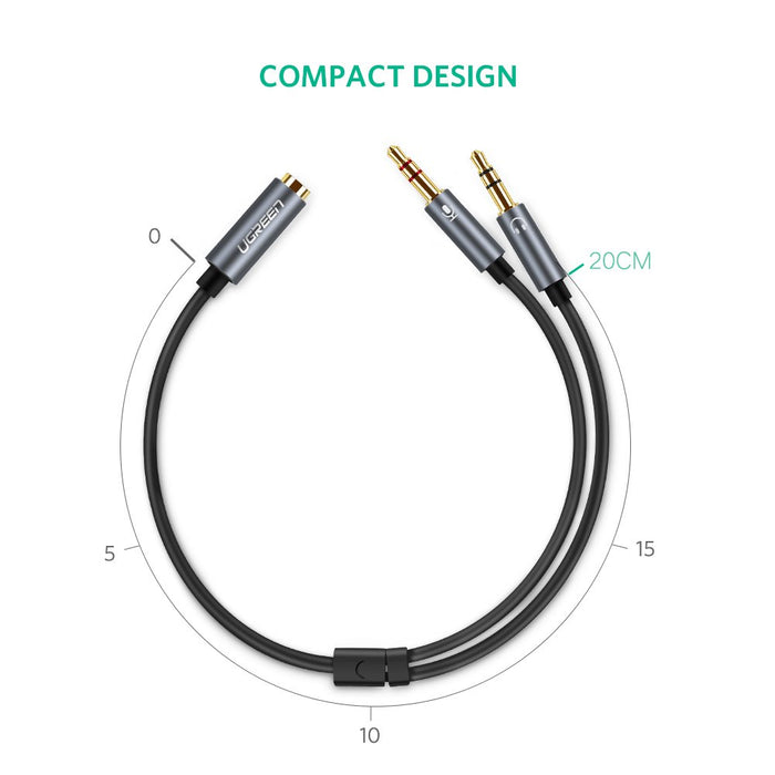 Ugreen 10790 Metal TRRS Female To Dual Male Audio To PC Adapter Y Splitter 3.5mm