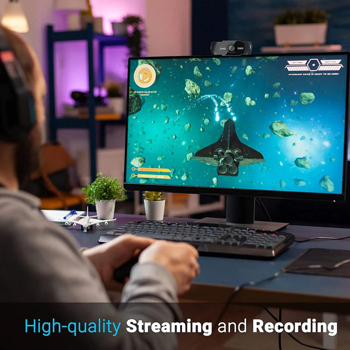 Zinq Full HD 1080P 2.1 Megapixel 30 FPS USB Webcam With Built-In Mic-Black(Open Box)