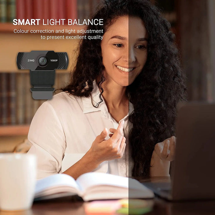 Zinq Full HD 1080P 2.1 Megapixel 30 FPS USB Webcam With Built-In Mic-Black(Open Box)
