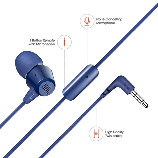 JBL T50HI By Harman Wired In Ear Headphone With Mic (Blue)