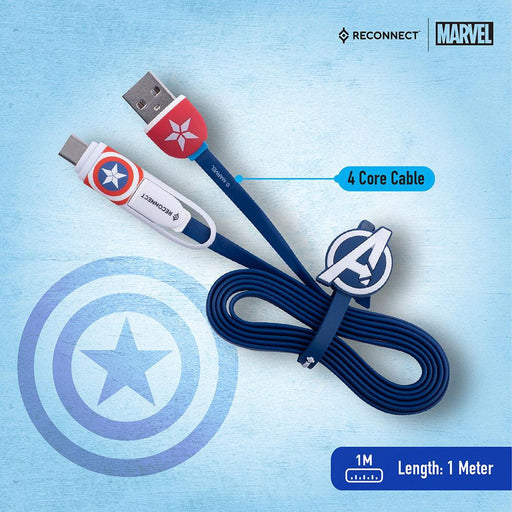 Reconnect  DCB301 Marvel Captain America Dual Cable, Micro USB & Type C, Charge & Sync (1m)